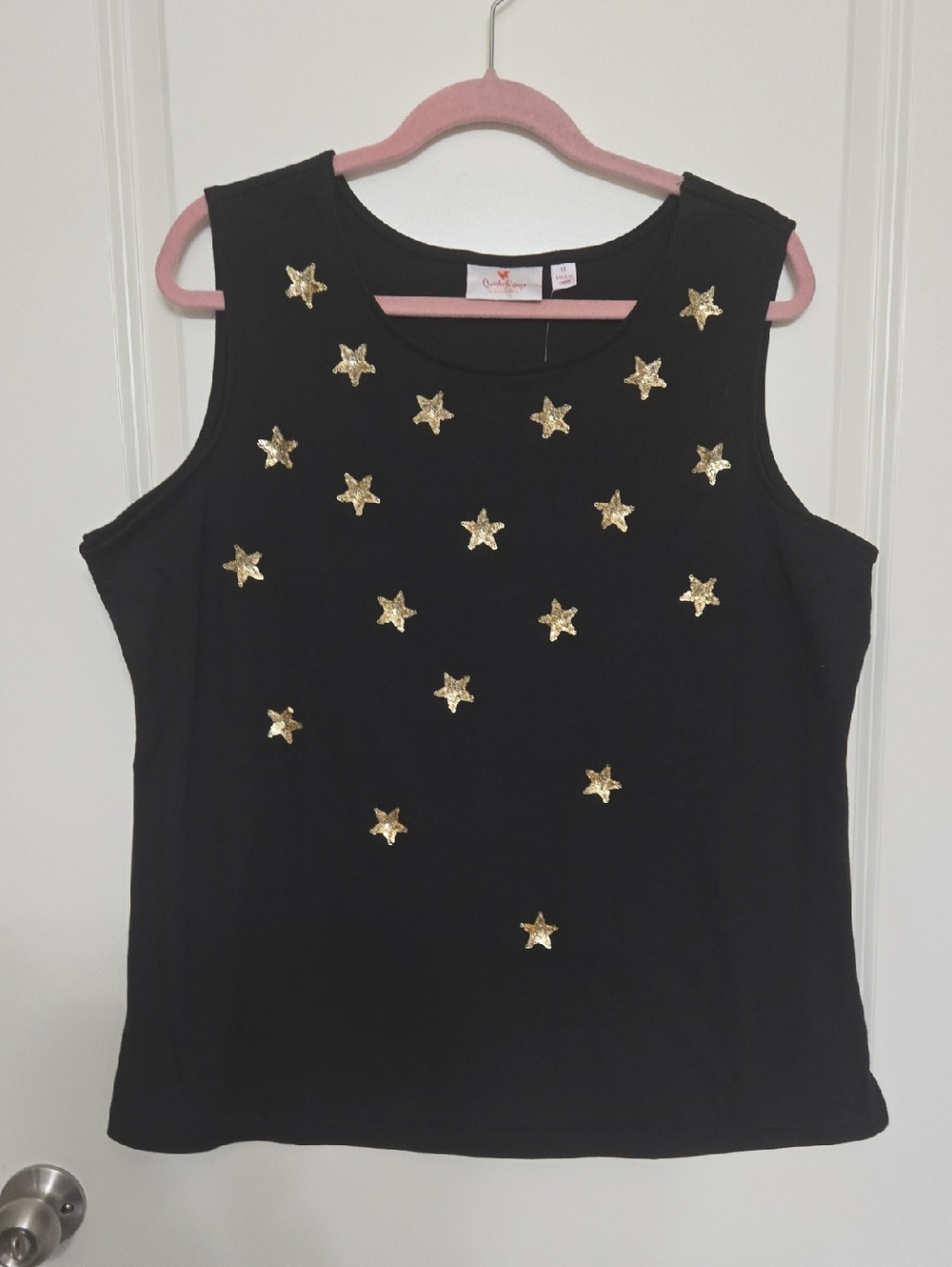 Quacker Factory Black Tank Top with Gold Sequin Stars